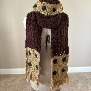 Elegant Brown and Tan Crochet Scarf